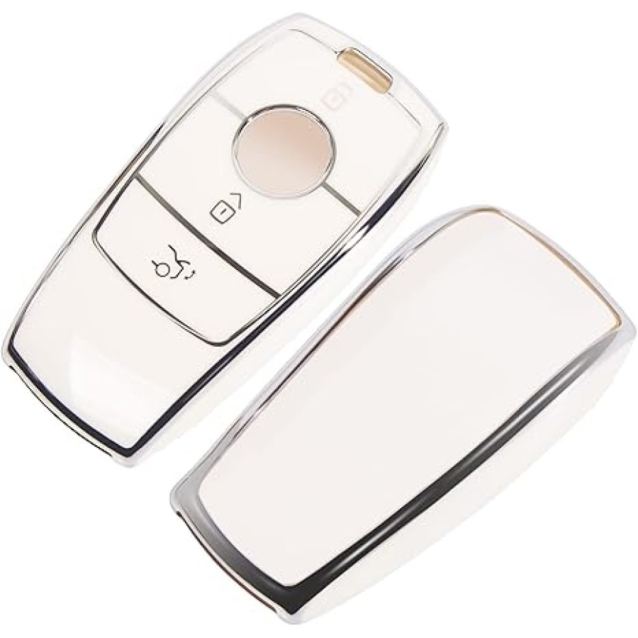 Key Fob Cover Silicone TPU Smart Car Key Cover Case Compatible for Mercedes E Class E300 E400 E43, 2018 up S Class, 2017 2018 W213 White