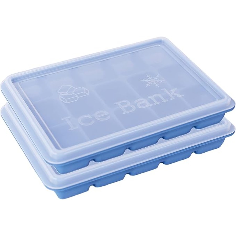 Ice Cube Trays With Lids Set of 2 Blue Silicone Ice Cube Molds Durable Easy Release And BPA Free