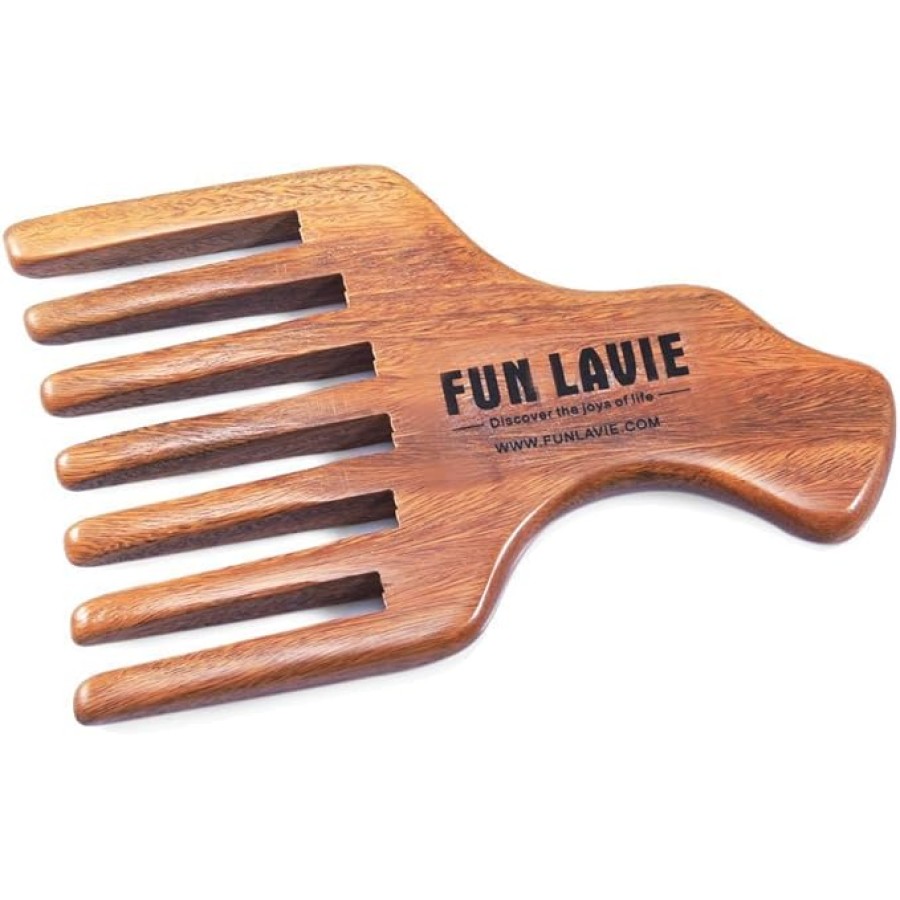 Wide Tooth Comb for Curly Hair Natural Green Sandal Wood Hair Pick - FUNLAVIE