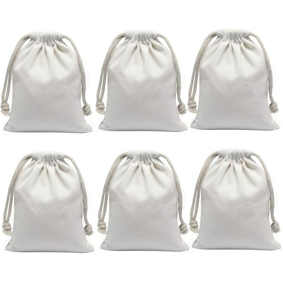 FunLavie 6 PACK Cotton Muslin Bags 5.9" x 7.9" Small Canvas Drawstring Bag for Multipurpose Storage