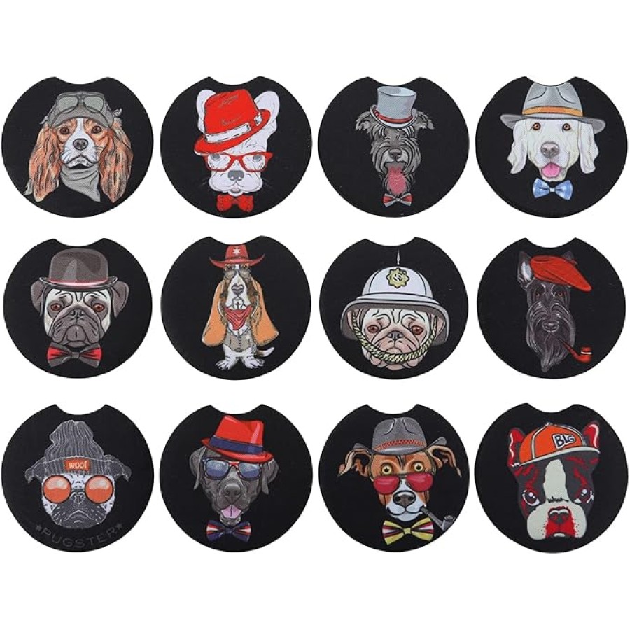 Car Coaster 12 Pack Car Cup Holder Coaster Set for Drinks Absorbent Keep Clean Auto Accessories Hat Dog Series