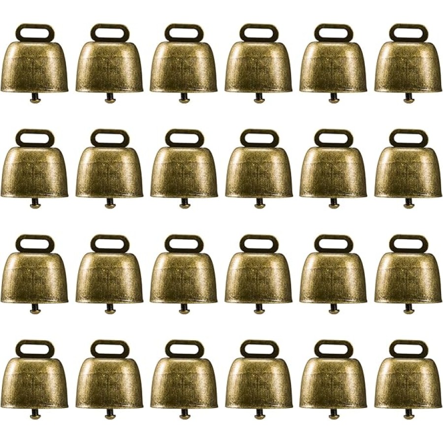 24 PCS Bronze Jingle Bells Vintage Bells for Cattle Horses and Sheep Grazing Small Bells Crafts for Room Outdoor Christmas Halloween Decoration Gift