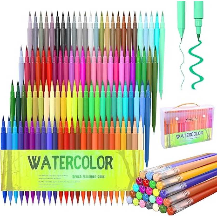 100 Colors Watercolor Paint Pens Set Dual Tip Brush Art Drawing Marker Pen For Adult Coloring Book