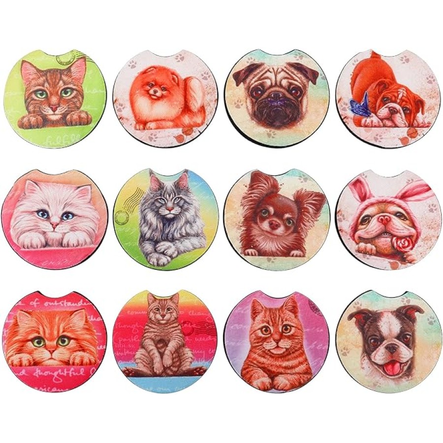 Car Coaster 12 Pack Car Cup Holder Coaster Set for Drinks Absorbent Keep Clean Auto Accessories Fantasy Pet Series