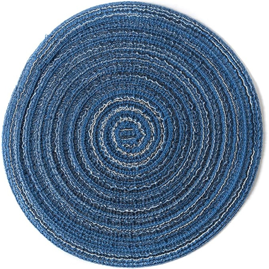 4 PCS Round Placemats for Dining Table Thread Weave Heat Resistant Non-Slip Pads Set for Kitchen Diameter 7.1 Inches Blue