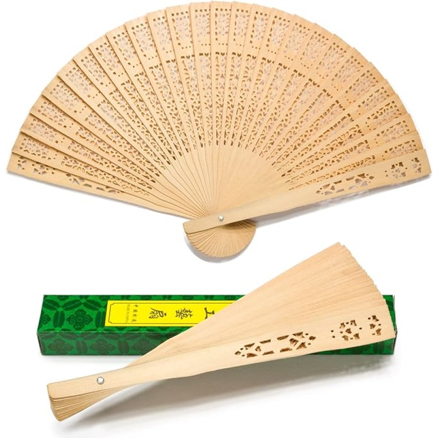 6 Pack Chinese Folding Fan Scented Wooden Hand Fans for Wedding Party Home