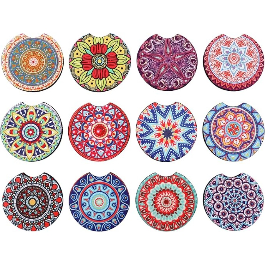 Car Coaster 12 Pack Car Cup Holder Coaster Set for Drinks Absorbent Keep Clean Auto Accessories Kaleidoscope Series