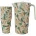 Water Pitcher with lid And 4 Cups Bamboo Fibre Drinking Set Feather Pattern For Indoor and Outdoor