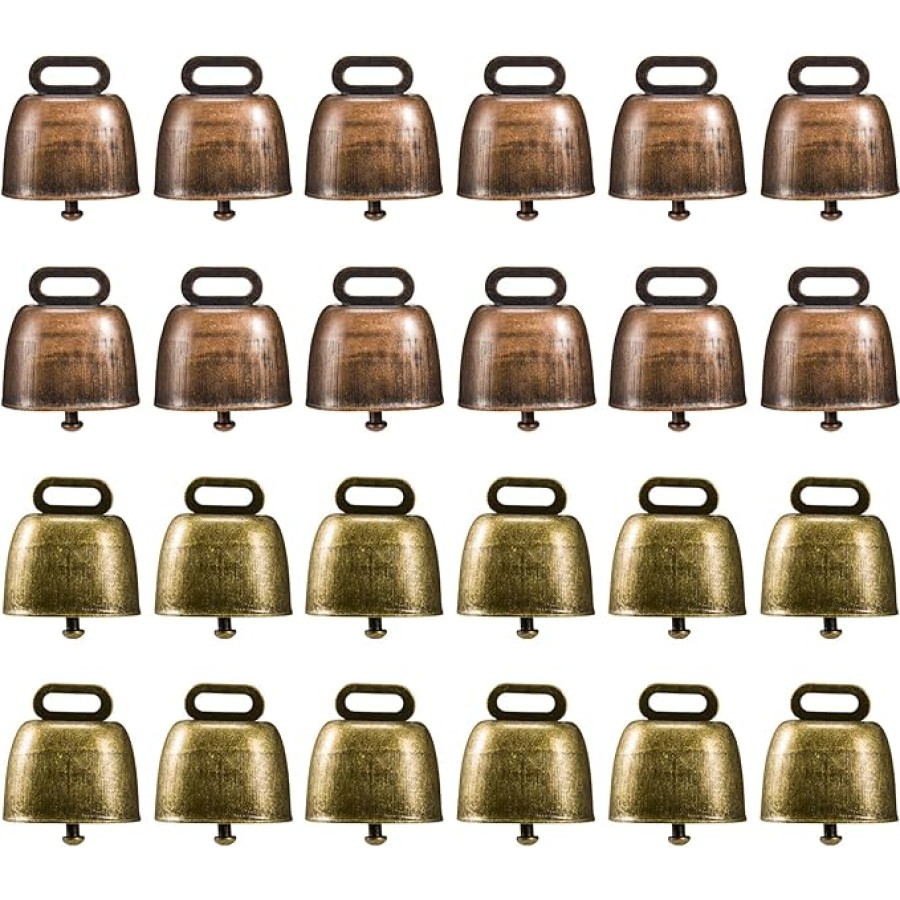 24 PCS Copper Bells Vintage Bells for Cattle Horses and Sheep Grazing Small Bells Crafts for Room Outdoor Christmas Halloween Decoration Gift Red Bronze Green Bronze