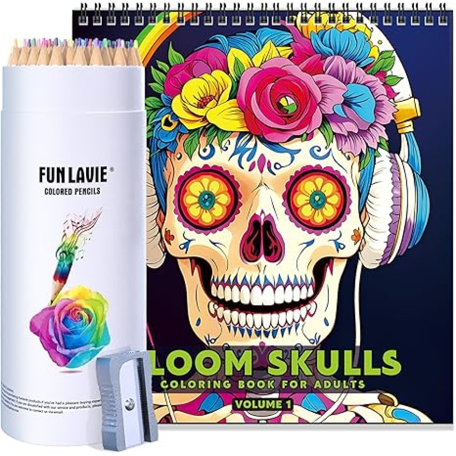 72 Colored Pencils + Coloring Book Sugar Skull Design