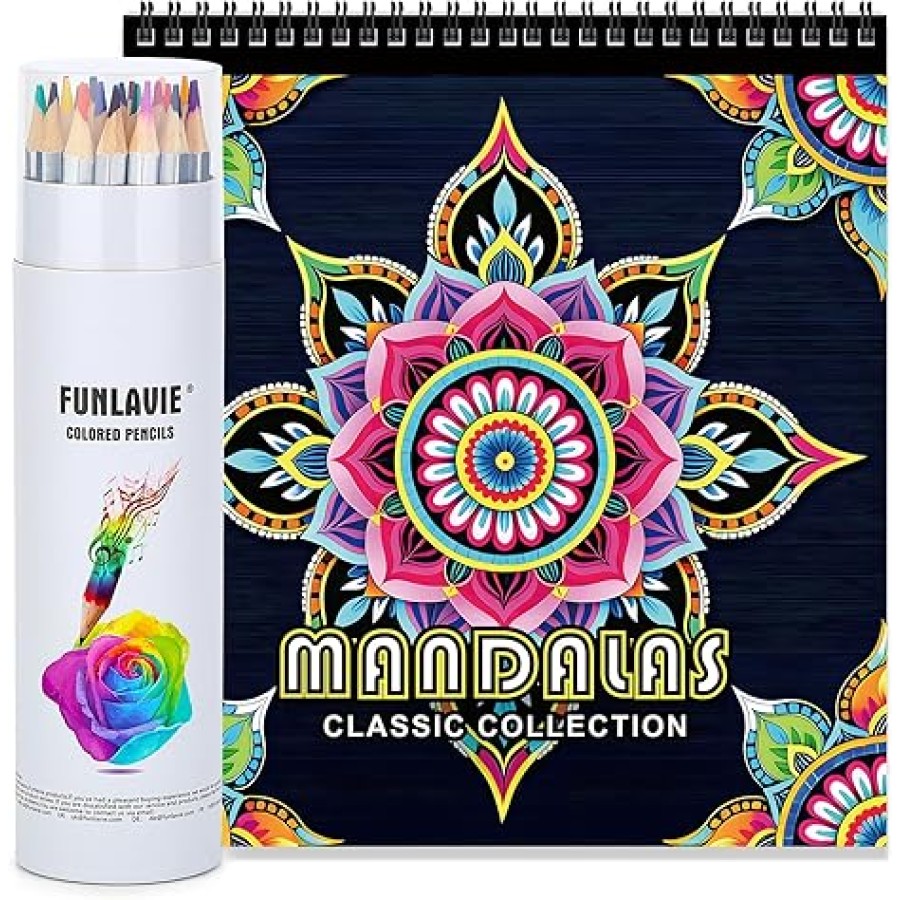 24 Colored Penclis + Coloring Book Mandala Design