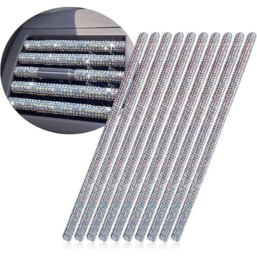 10 Pcs Bling Car Vent Trim Strips Rhinestone Car Accessories for Women Interior Automobile Air Conditioner Decorations Colorful