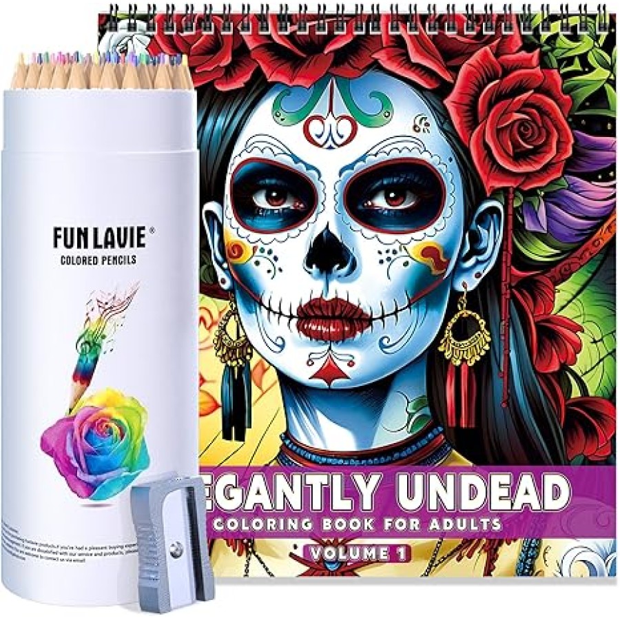 72 Colored Pencils + Coloring Book Sugar Skull Women Design