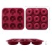 Large Professional Grade Donut Pan for Baking 9 Cavity Non-Stick Bagel Pan Silicone Donut Mold BPA Free 11.2 x 11.1 Inches (Color: Claret Red)