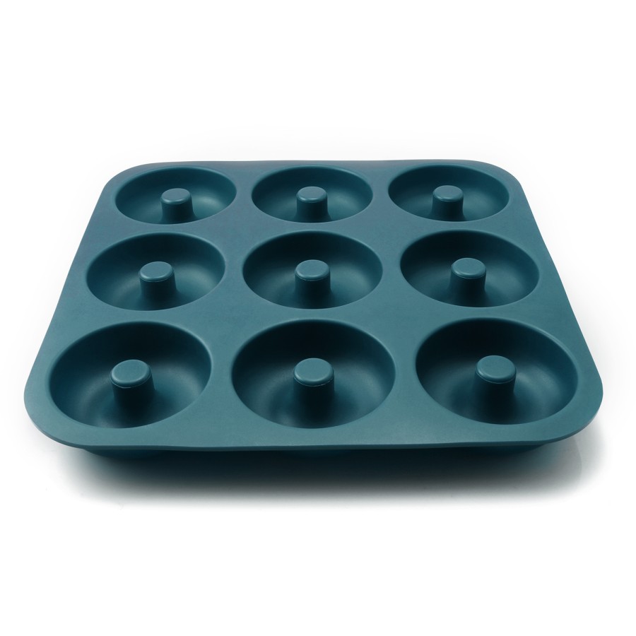 Large Professional Grade Donut Pan for Baking 9 Cavity Non-Stick Bagel Pan Silicone Donut Mold BPA Free 11.2 x 11.1 Inches (Color: Navy Blue)