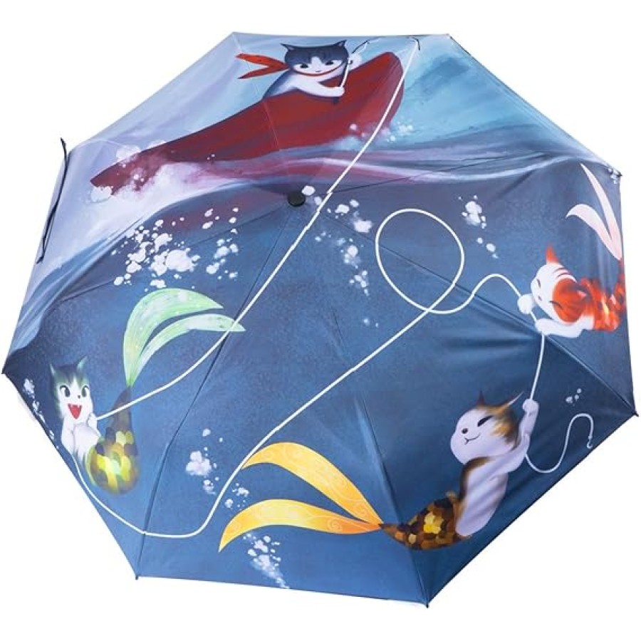 Travel Umbrella UV Umbrella Black Rubber Coating Folding Umbrella for Women Men (Color: Multicolor)